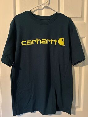 Carhartt Dark Teal Tee with Yellow Logo